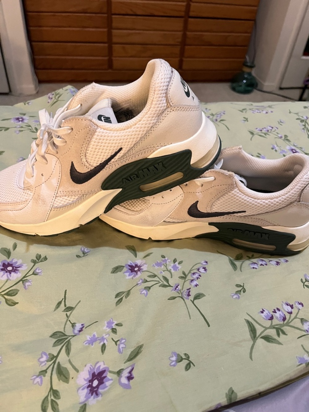 Nike Air Max White and Dark Green Athletic Sneakers